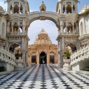 Stunning traditional temple architecture in Vrindavan, UP, India.