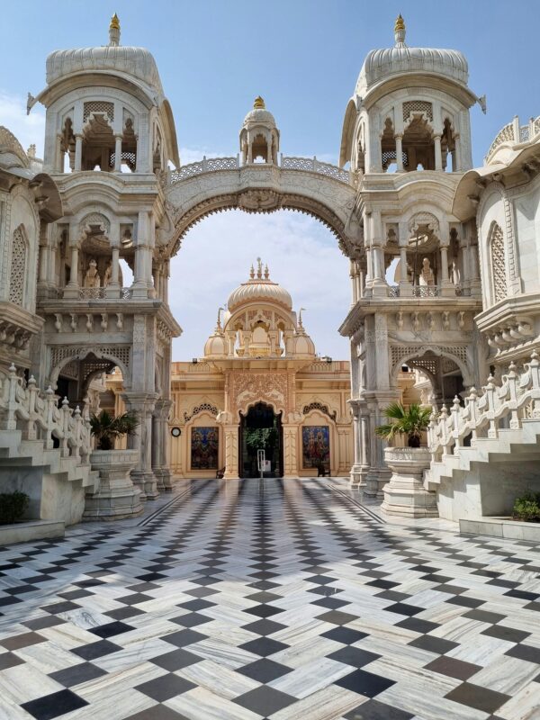 Stunning traditional temple architecture in Vrindavan, UP, India.